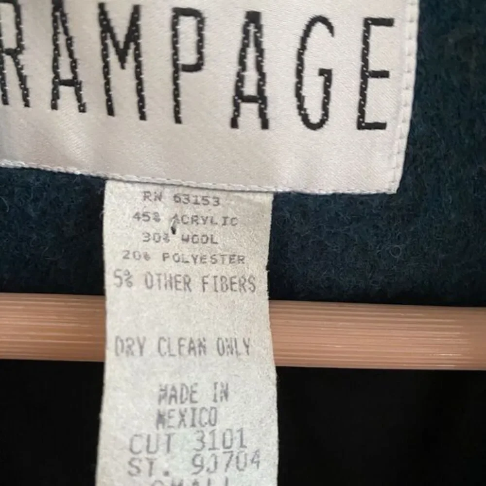 Rampage Womens Lined‎ Forest Green Blazer Double Breasted Jacket Wool Blend